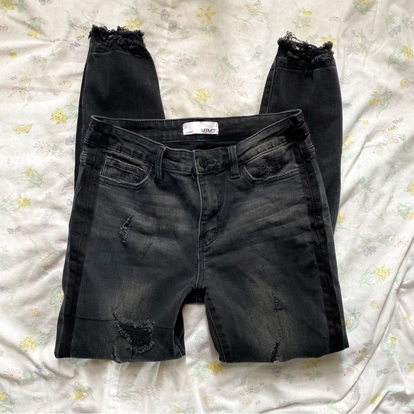 Vervet Los Angeles Black Distressed Raw Hem Skinny Jeans - Picture 1 of 17